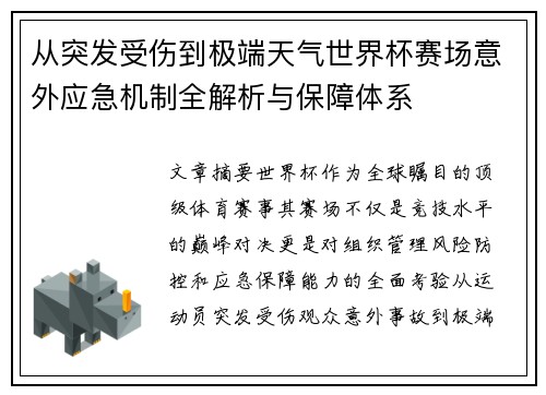 从突发受伤到极端天气世界杯赛场意外应急机制全解析与保障体系 从突发受伤到极端天气世界杯赛场意外应急机制全解析与保障体系